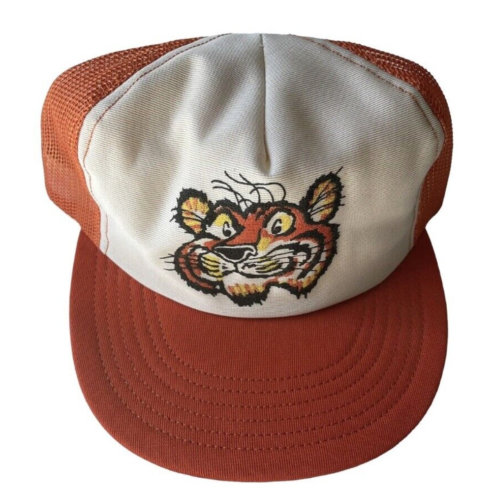 Vintage Exxon Mobile Gas Tiger Trucker Hat Cap Made in USA 80s 70s RARE